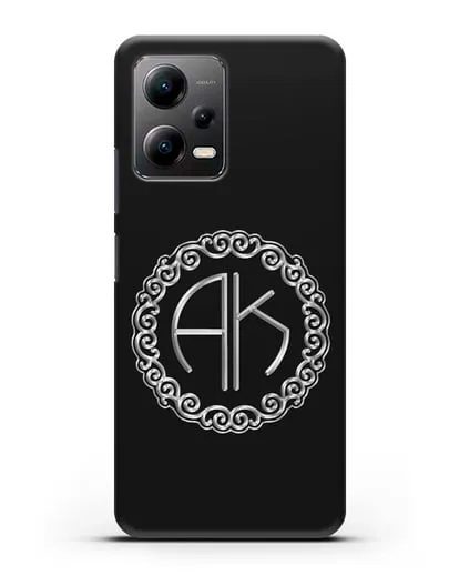 Именной чехол с монограммой с серебряным рисунком силиконовый для Xiaomi Poco X5