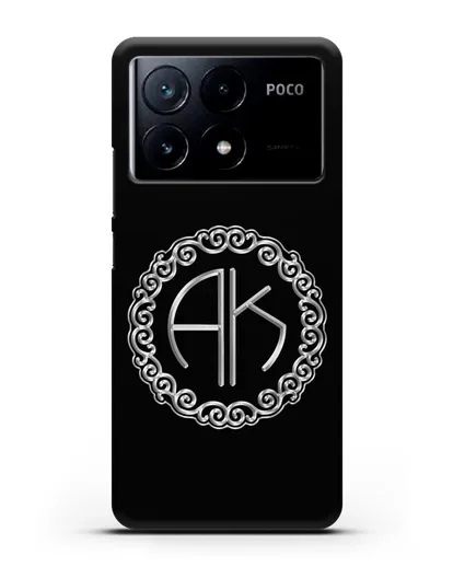 Именной чехол с монограммой с серебряным рисунком силиконовый для Xiaomi Poco X6 Pro