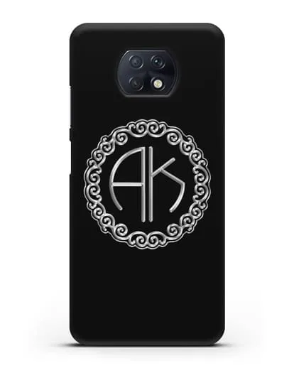 Именной чехол с монограммой с серебряным рисунком силиконовый для Xiaomi Redmi Note 9T