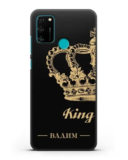 Именной чехол с короной парный мужской с фамилией и надписью King силиконовый для Honor 9A