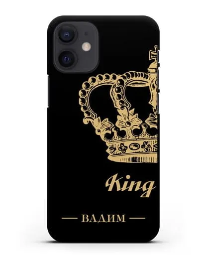 Именной чехол с короной парный мужской с фамилией и надписью King силиконовый для iPhone 12 mini