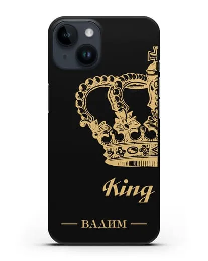 Именной чехол с короной парный мужской с фамилией и надписью King силиконовый для iPhone 14