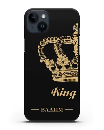 Именной чехол с короной парный мужской с фамилией и надписью King силиконовый для iPhone 14 Plus