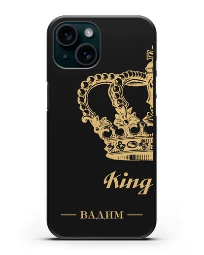 Именной чехол с короной парный мужской с фамилией и надписью King силиконовый для iPhone 15