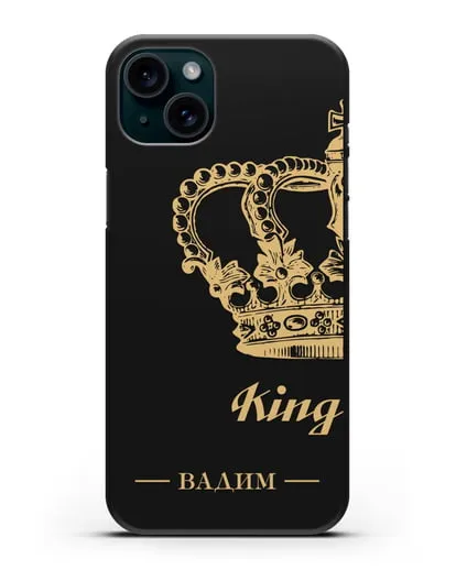 Именной чехол с короной парный мужской с фамилией и надписью King силиконовый для iPhone 15 Plus