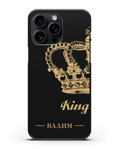 Именной чехол с короной парный мужской с фамилией и надписью King силиконовый для iPhone 15 Pro Max