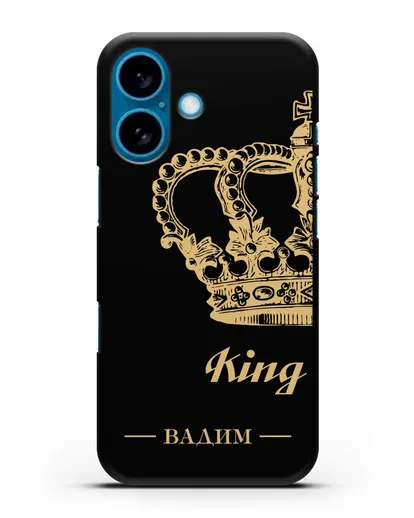 Именной чехол с короной парный мужской с фамилией и надписью King силиконовый для iPhone 16