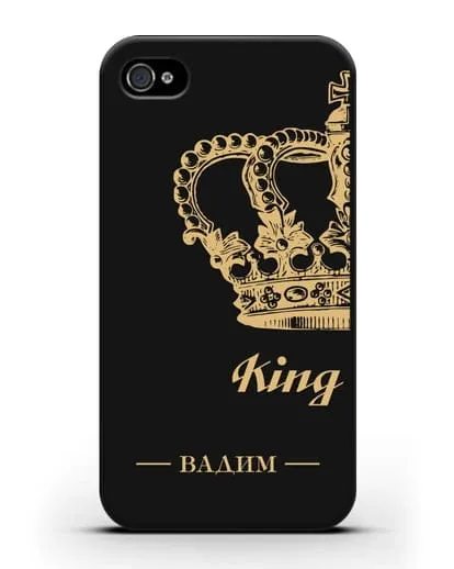Именной чехол с короной парный мужской с фамилией и надписью King силиконовый для iPhone 4/4s