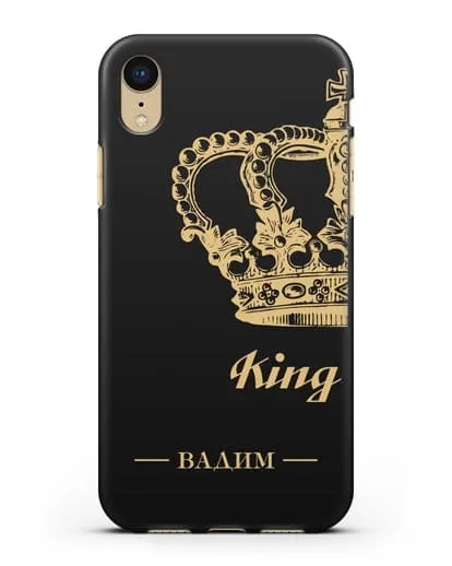 Именной чехол с короной парный мужской с фамилией и надписью King силиконовый для iPhone XR