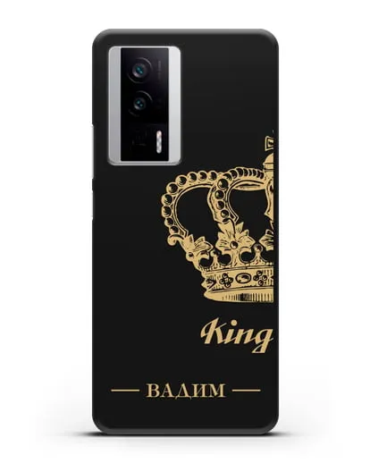Именной чехол с короной парный мужской с фамилией и надписью King силиконовый для Xiaomi Poco F5 Pro