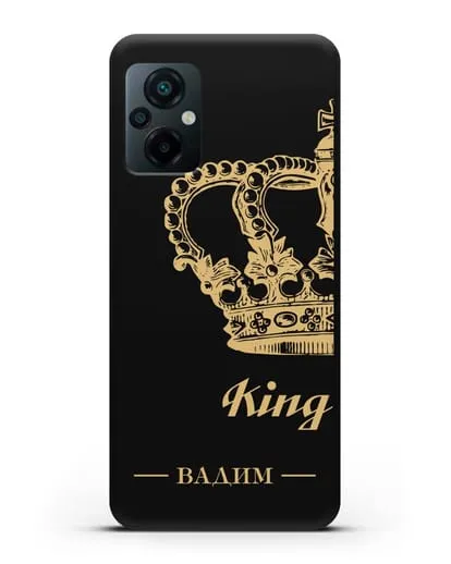 Именной чехол с короной парный мужской с фамилией и надписью King силиконовый для Xiaomi Poco M5