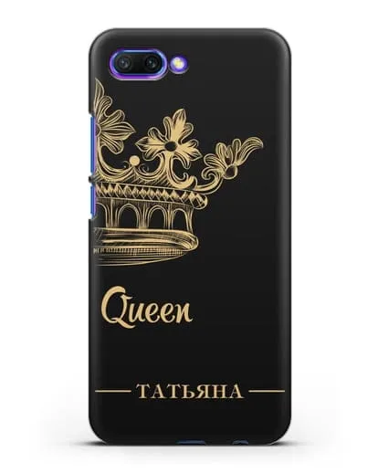 Именной чехол с короной парный женский с фамилией и надписью Queen силиконовый для Honor 10
