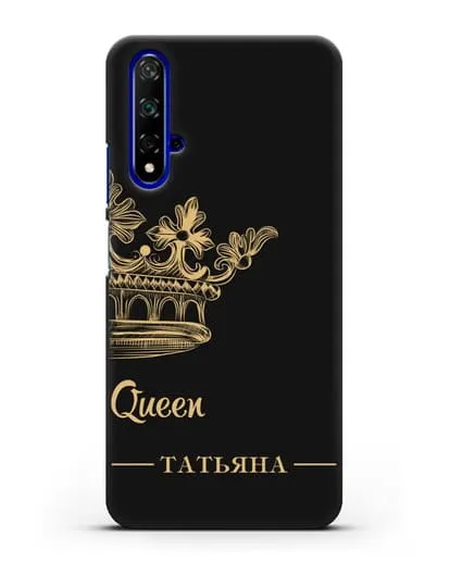 Именной чехол с короной парный женский с фамилией и надписью Queen силиконовый для Honor 20