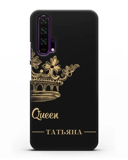Именной чехол с короной парный женский с фамилией и надписью Queen силиконовый для Honor 20 Pro