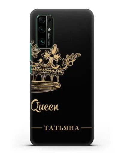 Именной чехол с короной парный женский с фамилией и надписью Queen силиконовый для Honor 30