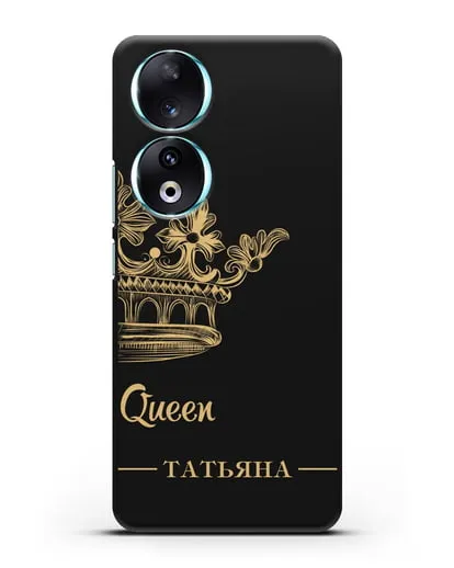 Именной чехол с короной парный женский с фамилией и надписью Queen силиконовый для Honor 90