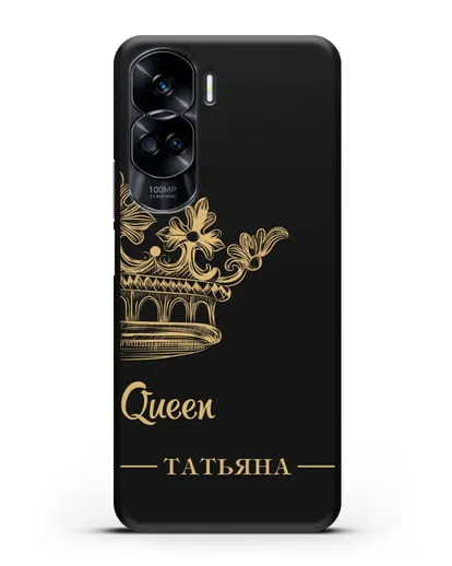 Именной чехол с короной парный женский с фамилией и надписью Queen силиконовый для Honor 90 Lite
