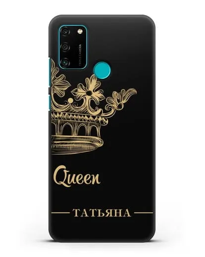 Именной чехол с короной парный женский с фамилией и надписью Queen силиконовый для Honor 9A