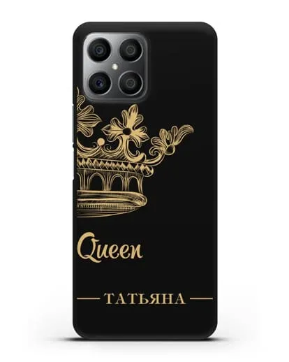 Именной чехол с короной парный женский с фамилией и надписью Queen силиконовый для Honor X8