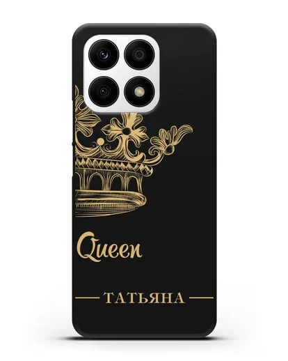Именной чехол с короной парный женский с фамилией и надписью Queen силиконовый для Honor X8a