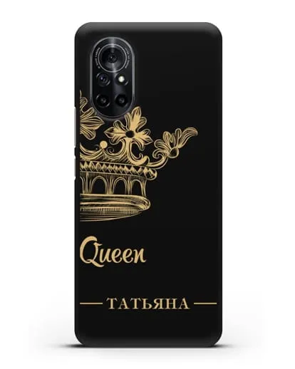 Именной чехол с короной парный женский с фамилией и надписью Queen силиконовый для Huawei Nova 8