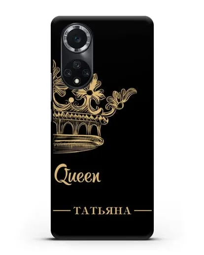 Именной чехол с короной парный женский с фамилией и надписью Queen силиконовый для Huawei Nova 9