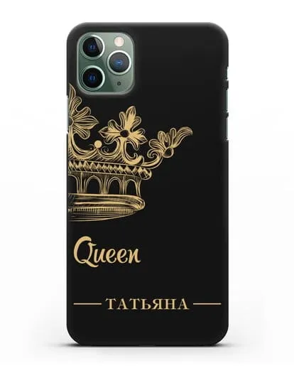 Именной чехол с короной парный женский с фамилией и надписью Queen силиконовый для iPhone 11 Pro