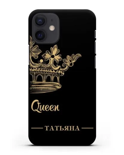 Именной чехол с короной парный женский с фамилией и надписью Queen силиконовый для iPhone 12 mini