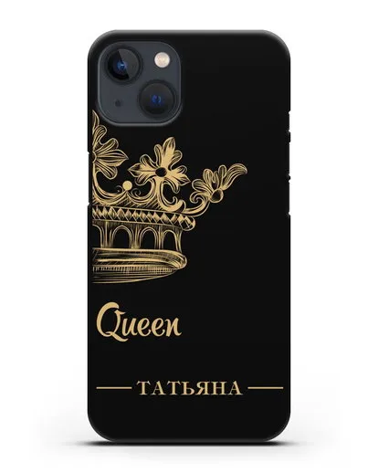 Именной чехол с короной парный женский с фамилией и надписью Queen силиконовый для iPhone 13
