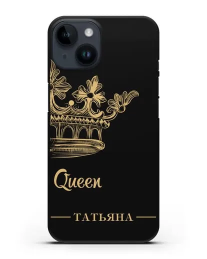 Именной чехол с короной парный женский с фамилией и надписью Queen силиконовый для iPhone 14