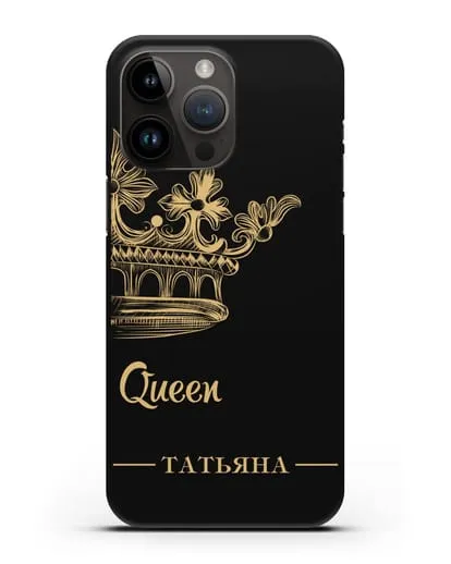 Именной чехол с короной парный женский с фамилией и надписью Queen силиконовый для iPhone 14 Pro Max