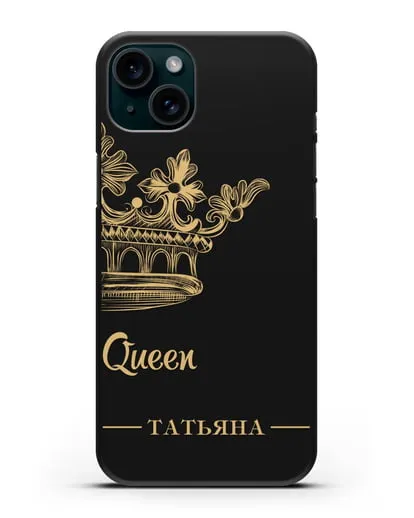 Именной чехол с короной парный женский с фамилией и надписью Queen силиконовый для iPhone 15 Plus