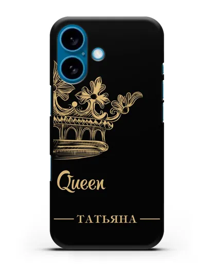 Именной чехол с короной парный женский с фамилией и надписью Queen силиконовый для iPhone 16