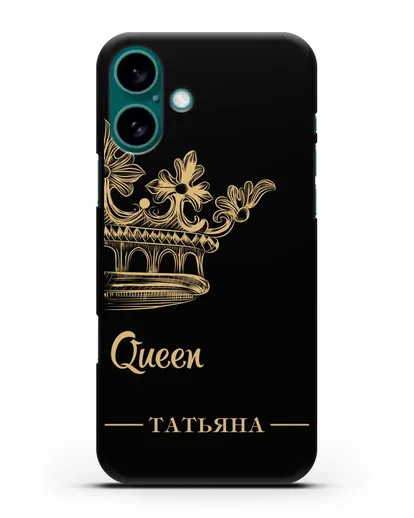 Именной чехол с короной парный женский с фамилией и надписью Queen силиконовый для iPhone 16 Plus