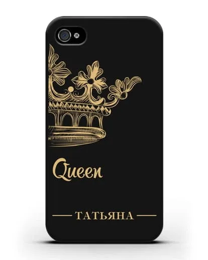 Именной чехол с короной парный женский с фамилией и надписью Queen силиконовый для iPhone 4/4s