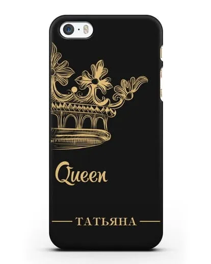 Именной чехол с короной парный женский с фамилией и надписью Queen силиконовый для iPhone 5/5s/SE