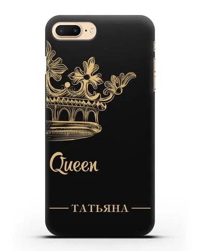 Именной чехол с короной парный женский с фамилией и надписью Queen силиконовый для iPhone 8 Plus