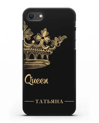 Именной чехол с короной парный женский с фамилией и надписью Queen силиконовый для iPhone SE 2020