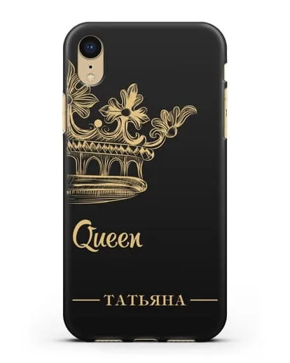 Именной чехол с короной парный женский с фамилией и надписью Queen силиконовый для iPhone XR