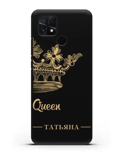 Именной чехол с короной парный женский с фамилией и надписью Queen силиконовый для Xiaomi Poco C40