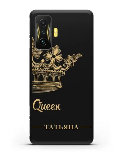 Именной чехол с короной парный женский с фамилией и надписью Queen силиконовый для Xiaomi Poco F4 GT