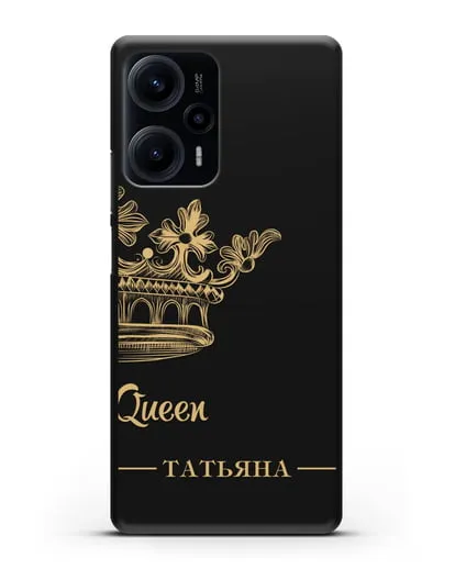 Именной чехол с короной парный женский с фамилией и надписью Queen силиконовый для Xiaomi Poco F5