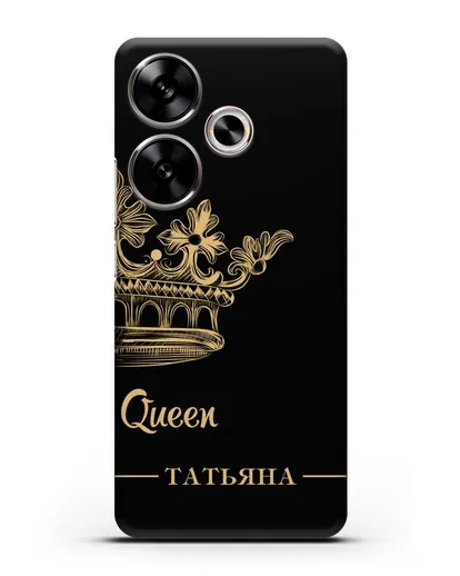 Именной чехол с короной парный женский с фамилией и надписью Queen силиконовый для Xiaomi Poco F6