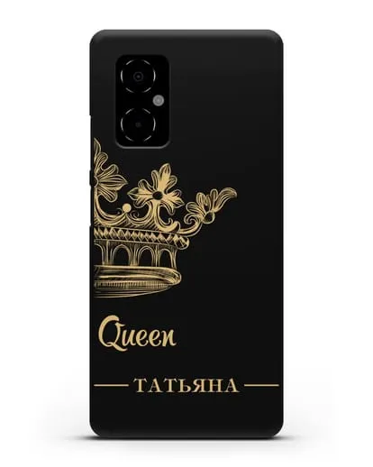 Именной чехол с короной парный женский с фамилией и надписью Queen силиконовый для Xiaomi Poco M4 5G