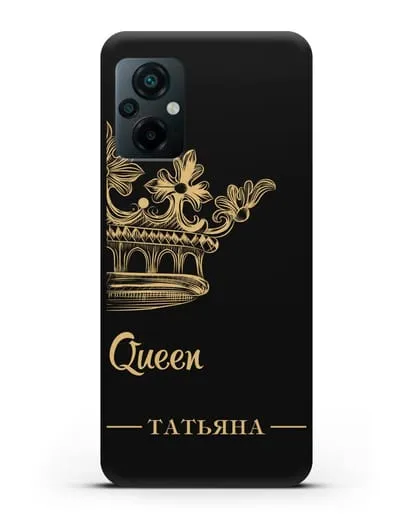 Именной чехол с короной парный женский с фамилией и надписью Queen силиконовый для Xiaomi Poco M5