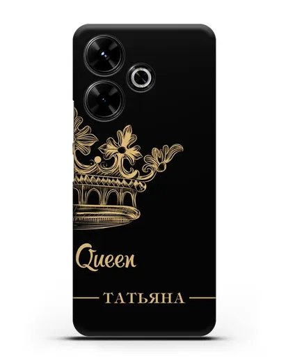 Именной чехол с короной парный женский с фамилией и надписью Queen силиконовый для Xiaomi Poco M6