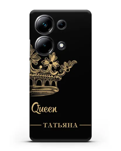 Именной чехол с короной парный женский с фамилией и надписью Queen силиконовый для Xiaomi Poco M6 Pro