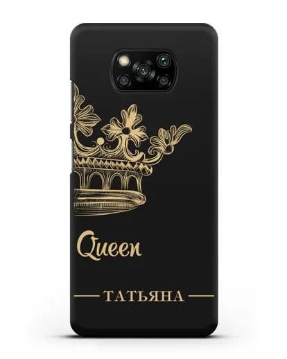 Именной чехол с короной парный женский с фамилией и надписью Queen силиконовый для Xiaomi Poco X3