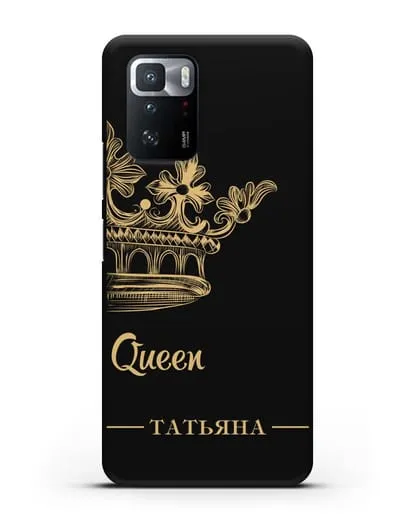 Именной чехол с короной парный женский с фамилией и надписью Queen силиконовый для Xiaomi Poco X3 GT