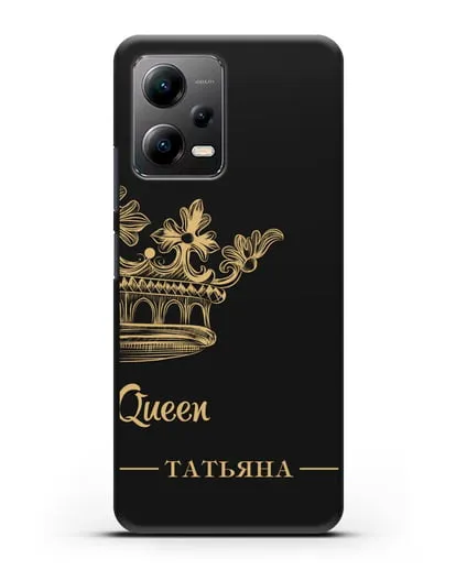 Именной чехол с короной парный женский с фамилией и надписью Queen силиконовый для Xiaomi Poco X5